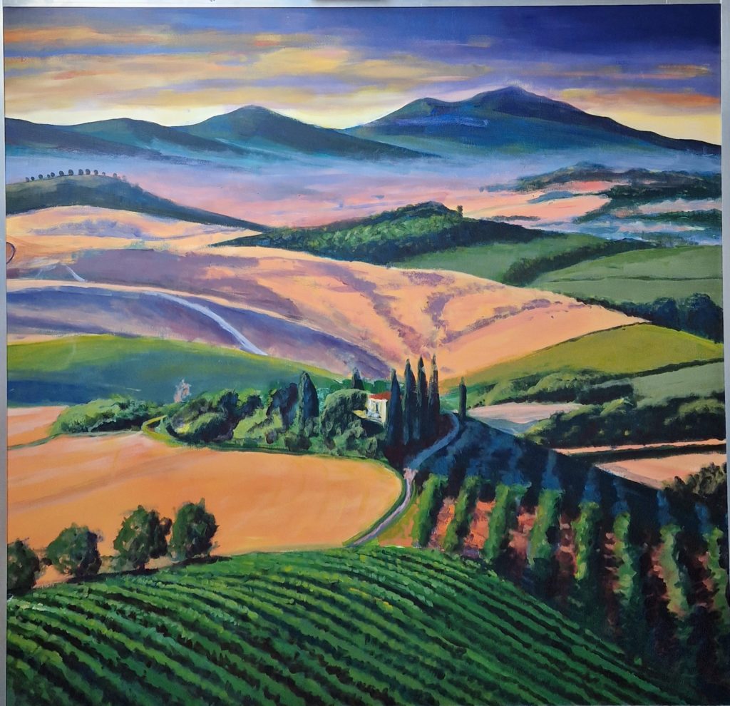 Kleurig Toscaans landschap. Gemaakt in 2023 tijdens de The Color Field Performance tentoonstelling in Elst